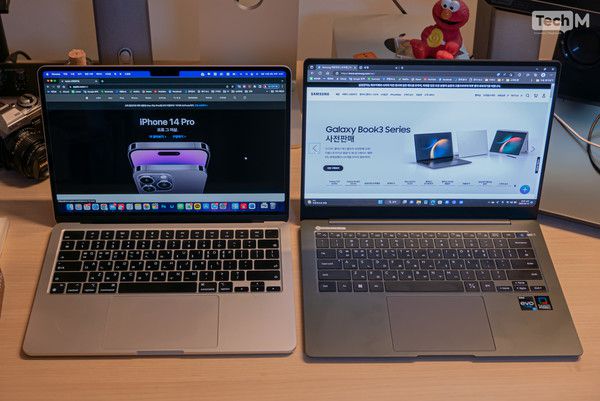 맥북에어(왼쪽)과 갤럭시북3 프로 /사진=테크M