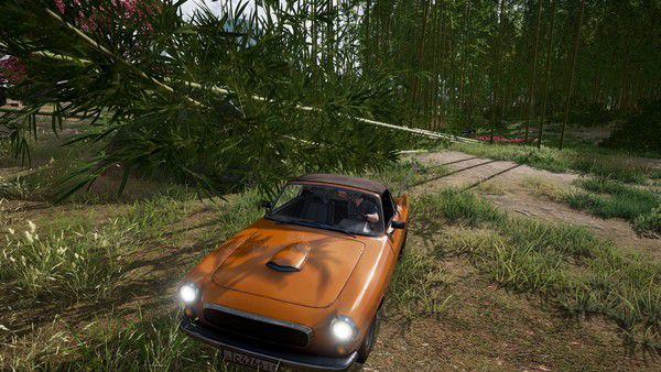 차량을 이용해 대나무숲을 파괴하고 있다. / 사진=크래프톤 제공