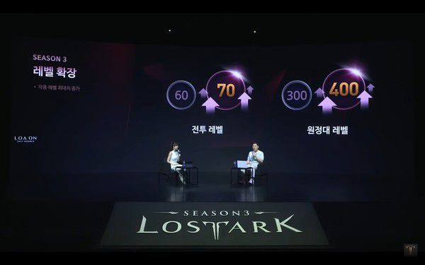 스마일게이트 '로스트아크' 전재학 디렉터(오른쪽)가 정소림 캐스터와 8일 오후 진행된 2024 여름 업데이트 프리뷰 '로아온 썸머' 온라인 쇼케이스에서 시즌3 업데이트 내용을 소개하고 있다. /사진='로스트아크' 유튜브 채널