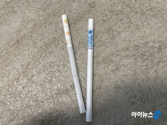 켄트 더블 프레쉬(좌)는 가향 슬림담배 시장 선두주자 '에쎄'와 비슷한 길이의 필터에 두 개의 캡슐을 넣었다. [사진=이현석기자]