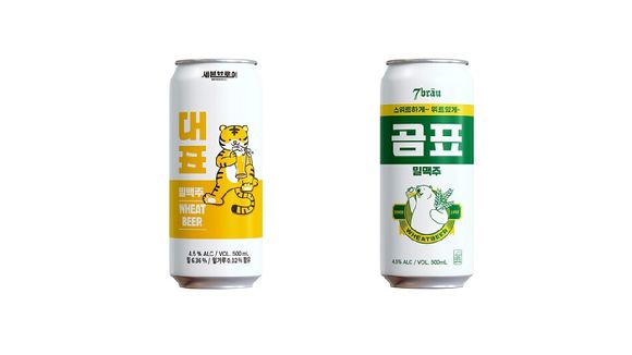세븐브로이맥주의 '대표밀맥주'와 대한제분의'곰표밀맥주' [사진=세븐브로이맥주]