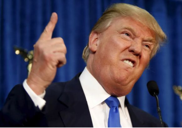 2015년 도널드 트럼프 당시 미국 공화당 대통령 후보가 대중을 향해 자신의 트레이드마크 '넌 해고야(You're fired)' 제스처를 취해 보이고 있다. [사진=로이터/연합뉴스]