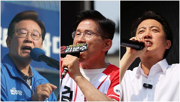 이재명 대통령 당선으로 제21대 대통령 선거가 마무리된 가운데, 후보별 선거비용 정산 절차가 시작된다. 사진은 제21대 대통령 선거를 이틀 앞둔 지난 1일 당시 이재명 더불어민주당 대선 후보(사진 왼쪽부터)가 울산광역시 일산해수욕장 앞에서, 김문수 국민의힘 대선 후보가 경기도 수원컨벤션센터 광장에서, 이준석 개혁신당 대선 후보가 경기도 화성시 동탄호수공원에서 지지를 호소하고 있는 모습. [사진=연합뉴스]