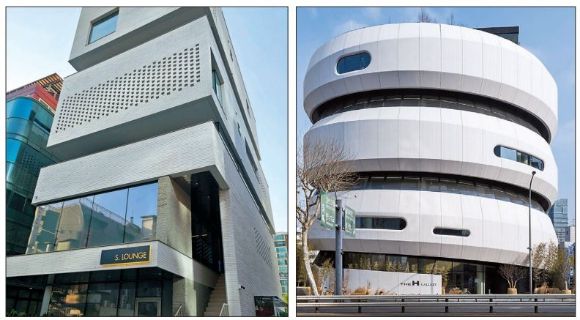 압구정2지구 재건축사업 수주전에 나란히 뛰어든 삼성물산과 현대건설은 인근에 나란히 홍보관을 차려놓고 조합원들을 향한 구애에 나섰다. 삼성물산 '압구정 에스 라운지(왼쪽), 현대건설 '디에이치 갤러리' [사진=각 사]