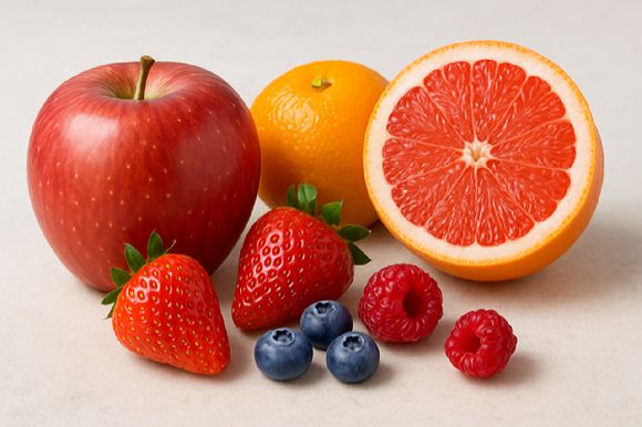 사과, 딸기, 블루베리, 라즈베리, 오렌지, 자몽 등은 당뇨 환자가 먹어도 큰 해가 되지 않는 과일들이다. 사진은 AI로 생성한 이미지. 당뇨가 있으면 포도, 파인애플, 멜론 등은 섭취에 주의해야 한다. 사진은 AI로 생성한 이미지. [사진=챗GPT]