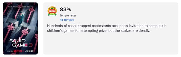 오징어게임3 로튼토마토 신선도 지수. [사진=넷플릭스]