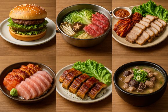 혈당 잡는 외식 메뉴 6가지가 전문가에 의해 알려졌다. 사진은 AI로 생성한 이미지로, 해당 기사에 언급된 외식 메뉴 6가지. [사진=챗GPT]