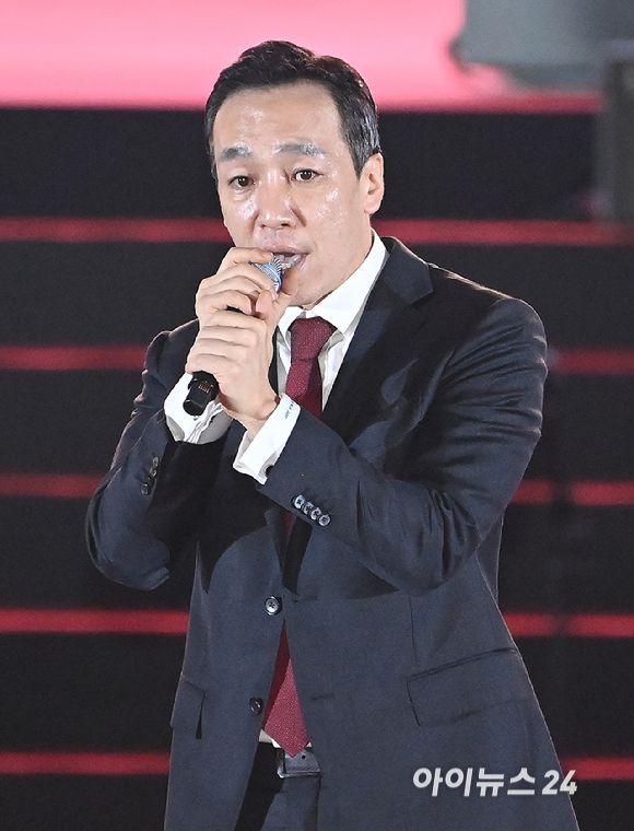 김민수 국민의힘 최고위원 후보가 22일 오후 청주 오스코에서 열린 제6차 전당대회에서 비전 발표를 하고 있다. [사진=곽영래 기자]