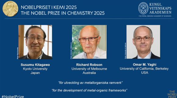 기타가와 스스무(일본), 리처드 롭슨(호주),오마르 M. 야기(미국) 박사 등 3명이 2025년 노벨화학상을 수상했다. [사진=노벨위원회]