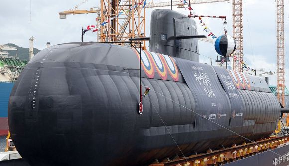 경남 거제 한화오션에서 열린 장영실함(장보고-Ⅲ, Batch-Ⅱ 1번 함) 진수식에서 공개된 함정의 모습. [사진=연합뉴스]