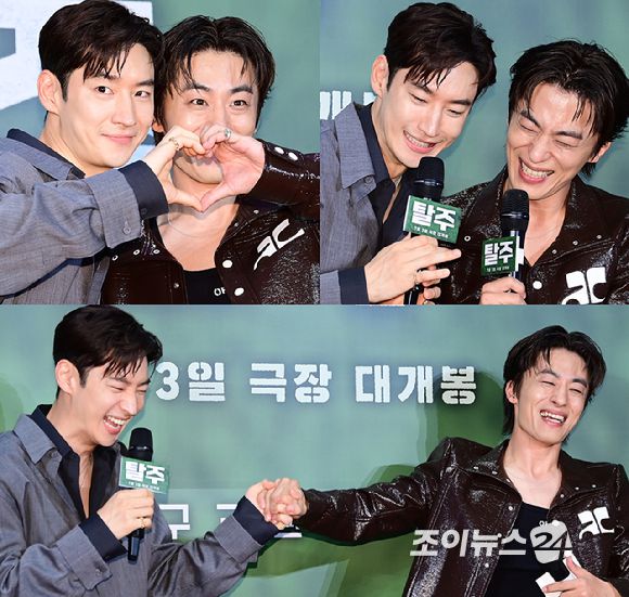 배우 이제훈과 구교환이 4일 서울 강남구 삼성동 메가박스 코엑스에서 열린 영화 '탈주'(감독 이종필) 쇼케이스에 참석하고 있다. [사진=정소희 기자]