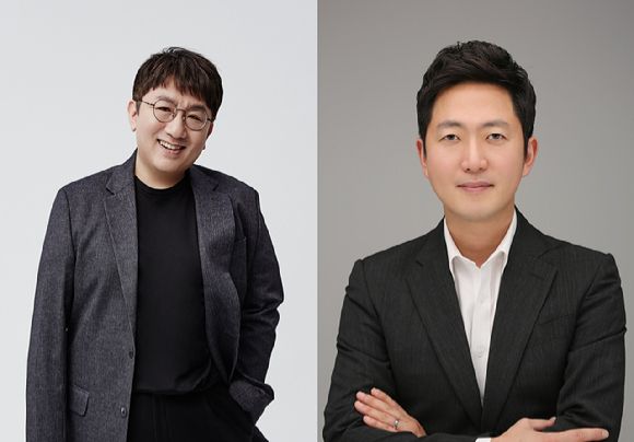 방시혁 하이브 의장(좌) 이재상 하이브 대표(우) 이미지 갈무리 [사진=하이브]