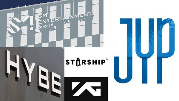 (왼쪽상단부터 시계방향) SM·JYP·YG·하이브·스타쉽 엔터테인먼트 /각사 홈페이지 갈무리