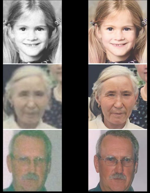 GFP-GAN  복원전(좌)과 복원후(우) 예.(사진=Louis Bouchard)