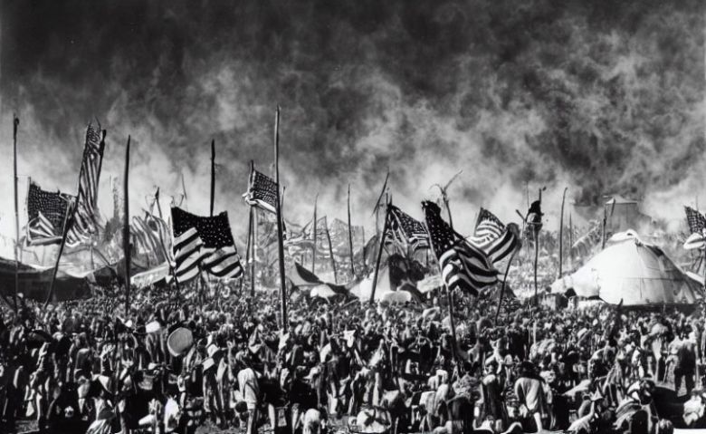 프롬프트 "앤셀 아담스 사진, 묵시록, 축제, 성조기"로 생성된 이미지.(사진=프롬프트베이스)