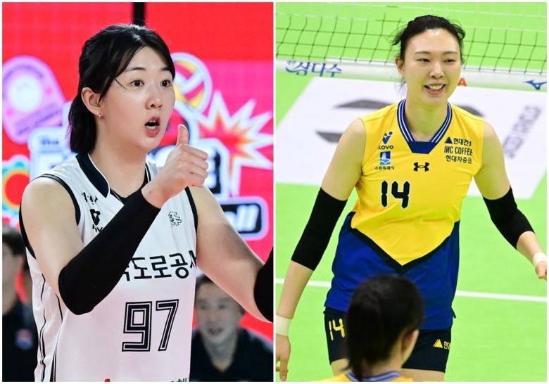 보수 총액 8억원으로 V리그 여자부의 보수 총액 공동 1위에 올라 있는 양효진(오른쪽)과 강소휘(사진: KOVO)