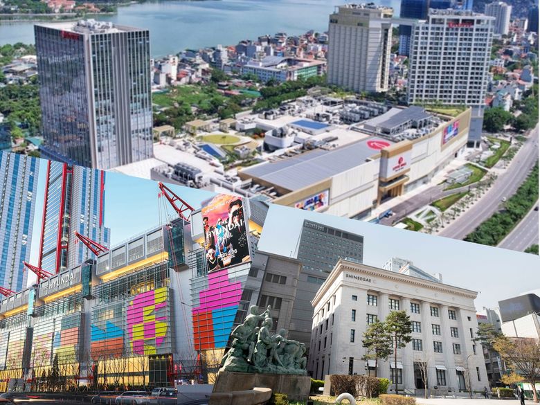 (왼쪽 위부터 시계방향)롯데몰 웨스트레이크 하노이 단지, 신세계백화점 '더 헤리티지', 더현대서울. 사진ㅣ각사