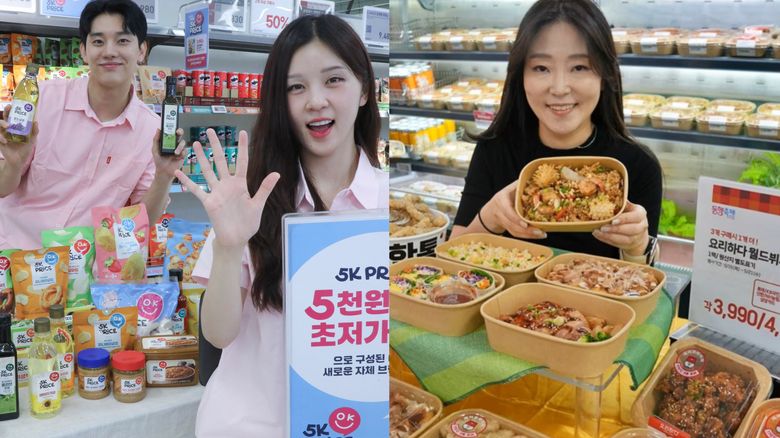 이마트 새 PL '오케이프라이스'(왼쪽)와 롯데마트 델리 코너 '요리하다 월드뷔페' 상품(오른쪽). 사진ㅣ각사