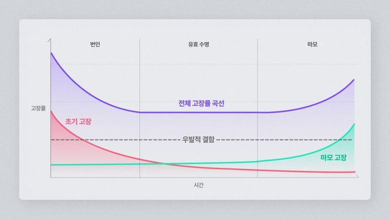 욕조 곡선(Bathtub Curve), 제품이나 시스템의 시간 경과에 따른 고장 변화. 자료ㅣSK하이닉스
