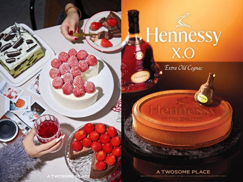 투썸플레이스 크리스마스 홀케이크(왼쪽)와 홀리데이 시즌 한정 ‘헤네시 X.O 케이크’(오른쪽). 이미지ㅣ투썸플레이스