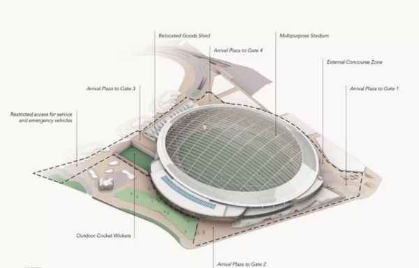 경기장은 타스마니아산 글루람(glulam) 목재와 금속 덱 클래딩, ETFE 투명막(필로우), 강철 로드 브레이싱을 결합한 하이브리드 목재 지붕 구조로 설계됐다. 내부 유효 높이는 49m로, AFL, 축구, 럭비, 국제 크리켓 등 다양한 경기를 수용한다. 투명막과 목재 구조는 항만 경관을 해치지 않도록 설계됐다.