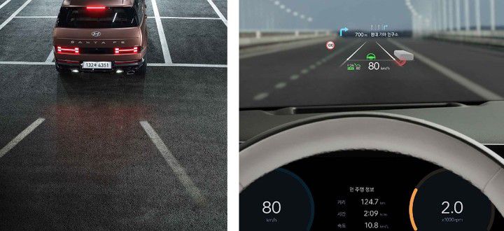 '디 올 뉴 싼타페'에 장착된 헤드업 디스플레이 기능(오른쪽), 현대자동차