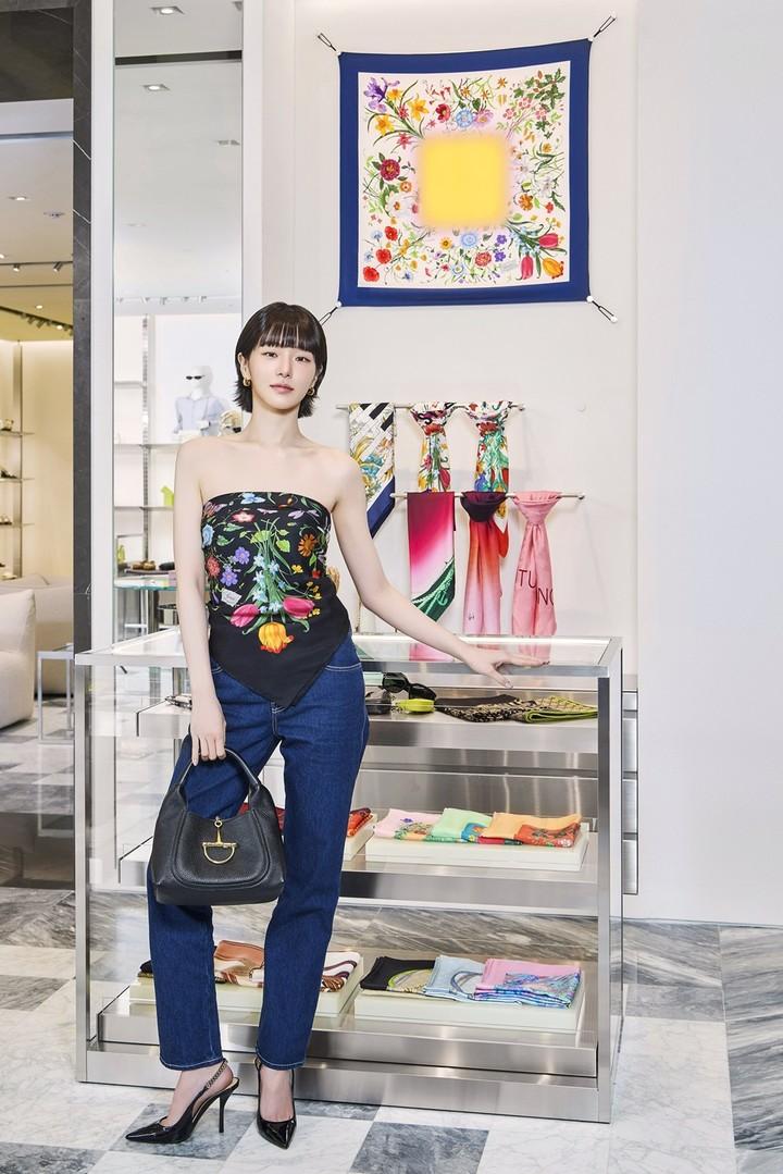 갤러리아백화점 명품관 WEST 구찌 여성 스토어 리뉴얼 오픈 기념 글로벌 브랜드 앰버서더 박규영 구찌 룩 공개. 2