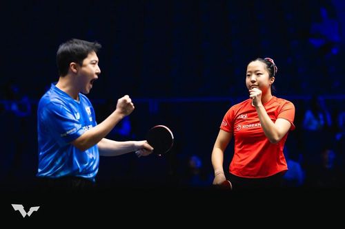 WTT 미국 스매시 경기를 벌이는 임종훈(왼쪽)과 신유빈