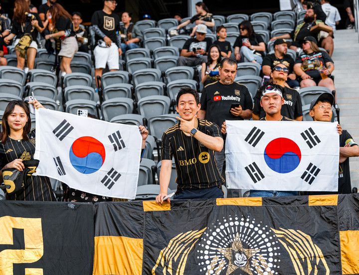 (태극기와 함께 경기장을 찾은 다수의 한인 팬들)