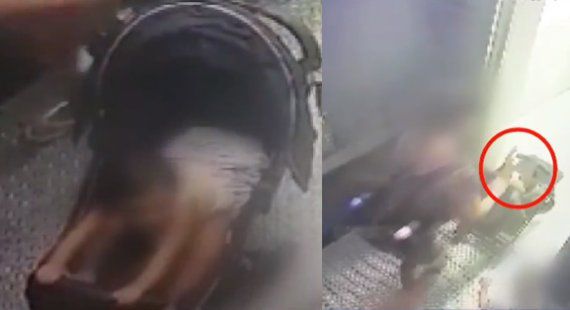 정인양이 유모차에 태워져 엘리베이터에서 학대당하고 있는 모습 /사진=TV조선 뉴스화면 갈무리