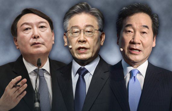 이재명 경기지사(가운데) 이낙연 전 더불어민주당 대표(오른쪽) 윤석열 전 검찰총장. 사진=뉴시스