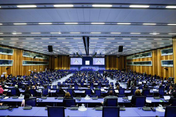 라파엘 그로시 국제원자력기구(IAEA) 사무총장이 지난 20일 오스트리아 비엔나 본부에서 열린 IAEA 총회 개막식에서 연설을 하고 있다./REUTERS/뉴스1 /사진=뉴스1 외신화상