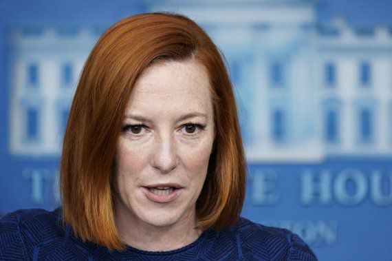 젠 사키 백악관 대변인이 지난 10일 백악관 브리핑실에서 일일 브리핑을 하고 있다. AP뉴시스