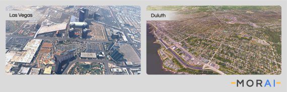 모라이가 정밀지도(HD맵) 데이터 기반으로 구축한 디지털트윈(Digital Twin) 모습. 네이버 D2SF 제공