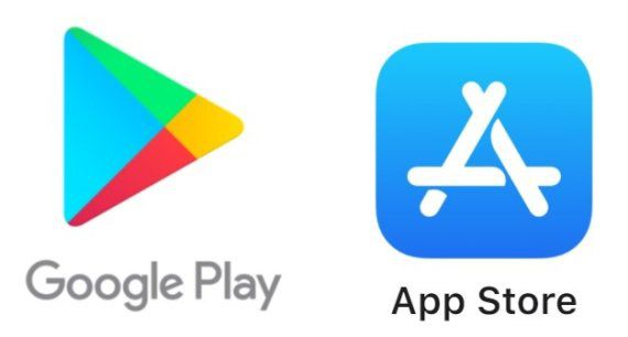 구글 플레이스토어, 애플 앱스토어 로고. 각사 홈페이지.