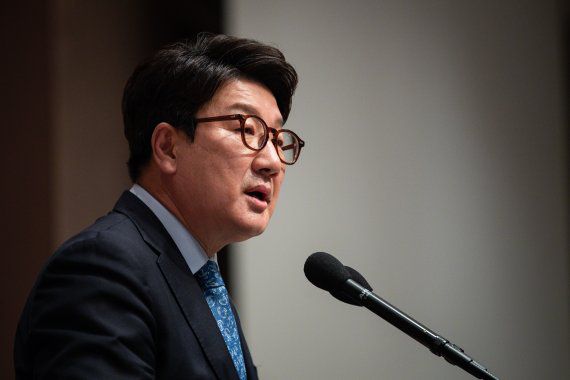 국회사진기자단 = 권성동 국민의힘 원내대표가 지난 16일 서울 중구 프레스센터에서 열린 윤석열 정부와 강원특별자치도 법제화 비전선언 심포지엄에서 축사를 하고 있다. 사진=뉴시스