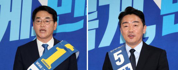 민주당 당 대표 선거 컷오프 통과한 박용진(왼쪽)·강훈식 후보. 뉴시스