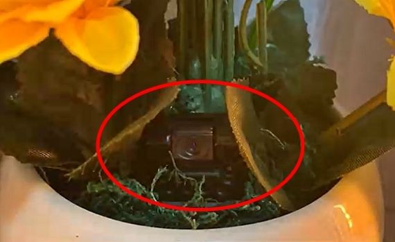 인천 부평구의 한 꽃집 화장실에 놓여 있었던 해바라기 조화 화분. 꽃집 주인인 40대 남성이 이 화분에 몰래카메라를 설치했다. 사진=MBC 화면 캡처