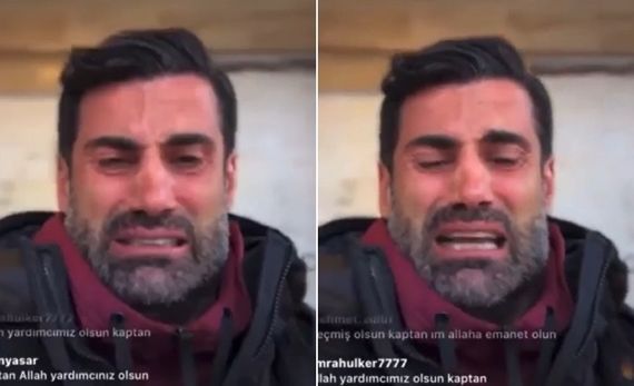 튀르키예의 축구 전설 볼칸 데미렐(42)이 국제사회의 도움이 필요하다며 눈물을 흘리고 있다. 트위터 캡처