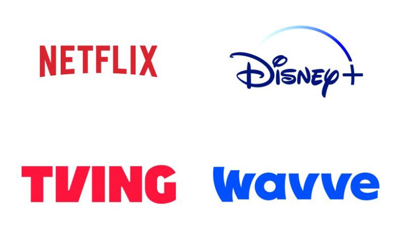 [서울=뉴시스] 왼쪽 위부터 시계방향대로 OTT 넷플릭스, 디즈니플러스, 웨이브, 티빙 CI. (사진=넷플릭스, 디즈니플러스, 웨이브, 티빙 제공) *재판매 및 DB 금지 /사진=뉴시스