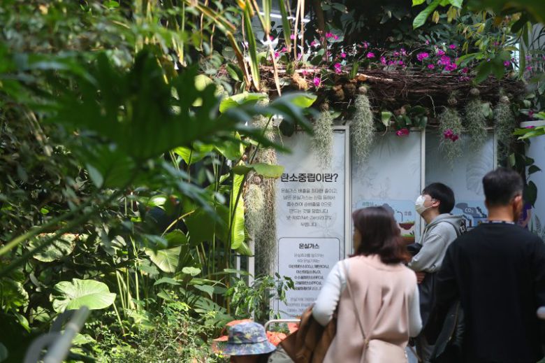 (서울=뉴스1) 민경석 기자 = '세계 산림의 날'을 맞은 21일 서울 강서구 서울식물원을 찾은 시민들이 녹음이 우거진 온실 내부를 산책하고 있다. 산림은 주요 탄소흡수원으로, 국제연합(UN)은 2012년 전세계적으로 산림의 중요성을 일깨우기 위해 3월 21일을 세계 산림의 날로 지정했다. 2023.3.21/뉴스1 /사진=뉴스1화상