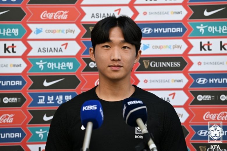 (파주=뉴스1) = 국제축구연맹(FIFA) 20세 이하 월드컵을 위해 소집된 김용학이 1일 파주 국가대표팀 트레이닝센터(NFC)에서 최종 소집 훈련 전 인터뷰를 하고 있다. (대한축구협회 제공) 2023.5.1/뉴스1 /사진=뉴스1화상