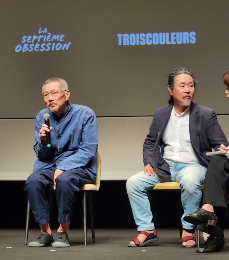 영화 '우리의 하루'로 제76회 칸국제영화제에 초청된 홍상수 감독(왼쪽)과 배우 기주봉[촬영 오보람] /사진=연합뉴스