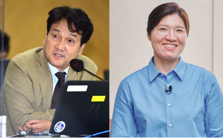 안민석 의원(왼쪽)과 장미란 교수 /뉴시스 뉴스1