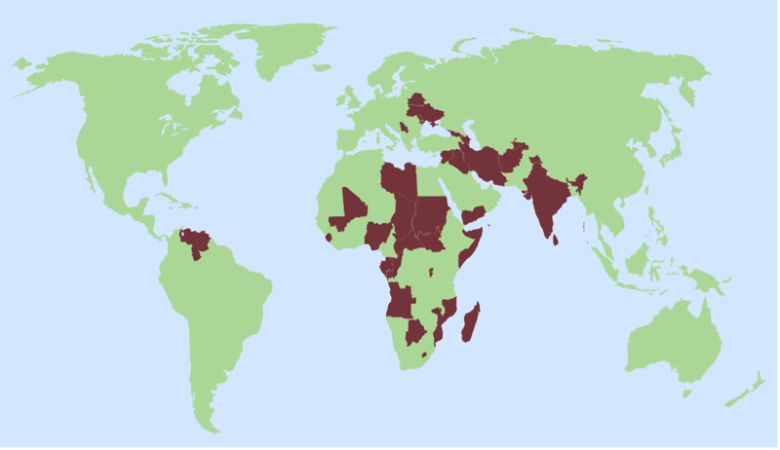 러시아 민간군사기업(PMC)들이 활동하는 해외 국가들(적색). 자료: 몰파(Molfar)