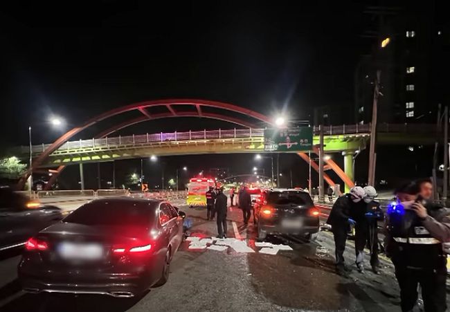 지난 18일 오후 11시 40분경 김포시 통진읍에서 발생한 역주행 충돌 사고. SBS 보도화면