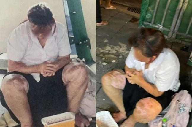 거리에서 중국인으로 추정되는 이가 구걸하고 있는 모습. 페이스북 캡처