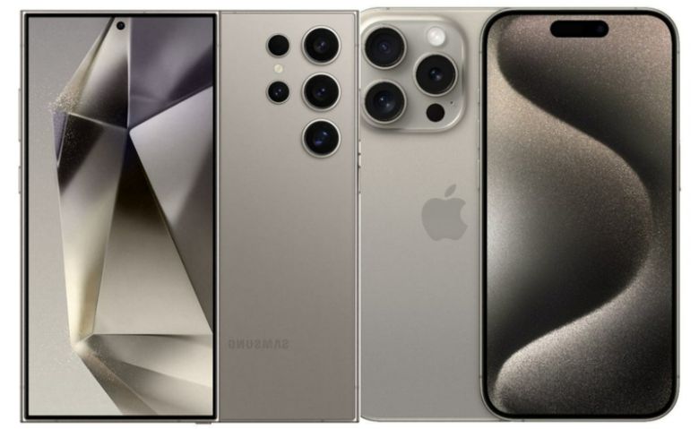 삼성 갤럭시S24울트라 예상 이미지와 애플 아이폰15 프로. 폰아레나 캡처