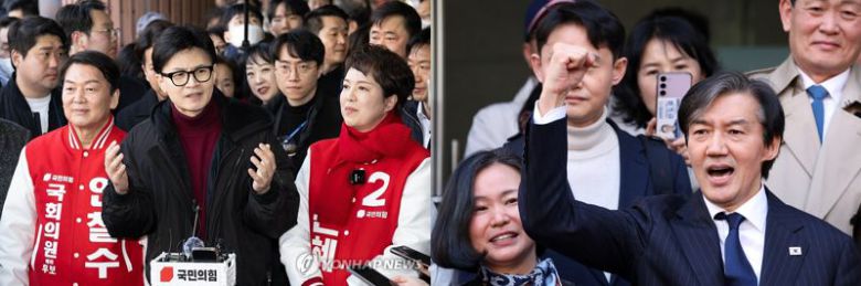 한동훈 국민의힘 비상대책위원장(왼쪽), 조국 조국혁신당 대표(오른쪽)/연합뉴스