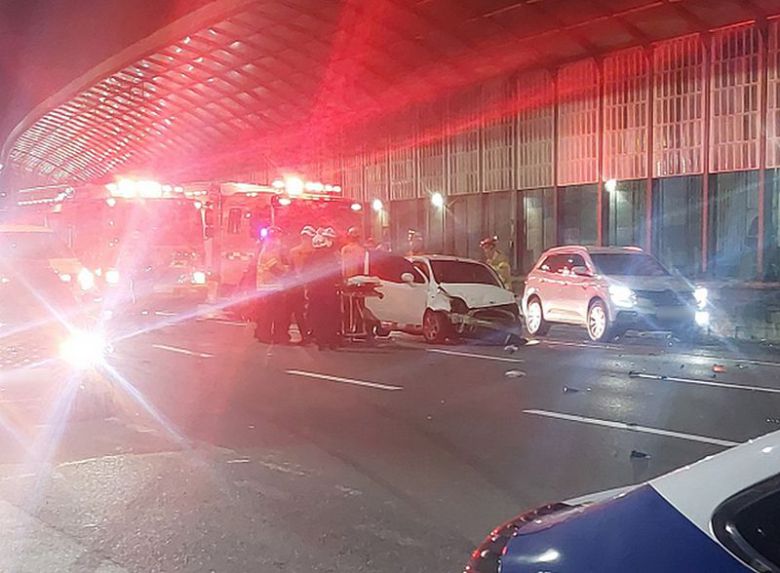 지난 6일 오후 10시 30분께 해운대구 좌동의 한 도로에서 음주운전 차량이 교통사고를 냈다. 부산경찰청 제공